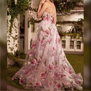 Vintage style rose floral ruffle prom dress or non traditional wedding dress